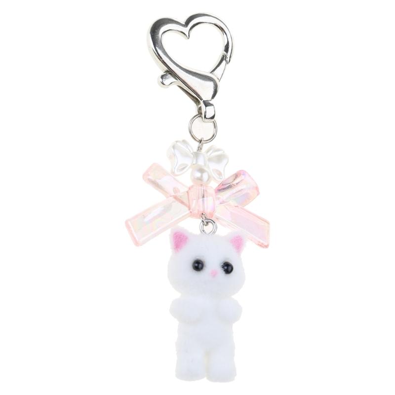 

Bowknot Keychain Cute Bear Cat Pendant Key Chain Fashionable Bows Keyring hone Lanyard Ornament for Phones Keys Bags білий