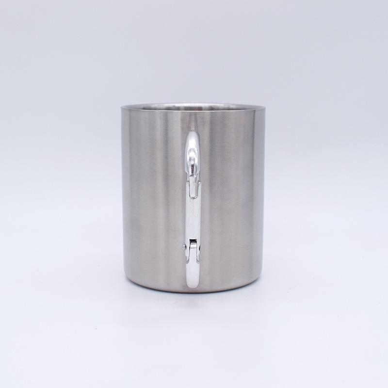 Stainless Steel Mountaineering Buckle Cup Double-layer Camping Water Cup 350ml Hand-held Office Desktop Cup Coffee Cup Portable