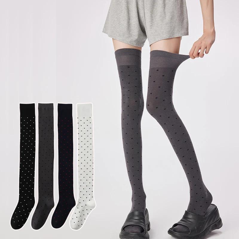 Frühlings Damen Polka Dot Kniehohe Socken Modische Hochwertige Gekämmte Baumwollstrümpfe Geeignet für Damenbekleidung Mit Geschenk