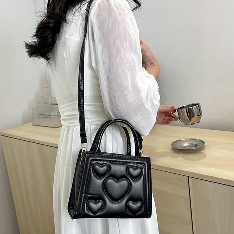 Elegantní Retro Jednobarevná Mini Kabelka Všestranná Korejský Styl Vzor Srdce Láska PU Kůže Crossbody Taška přes Rameno pro Středoškolačky