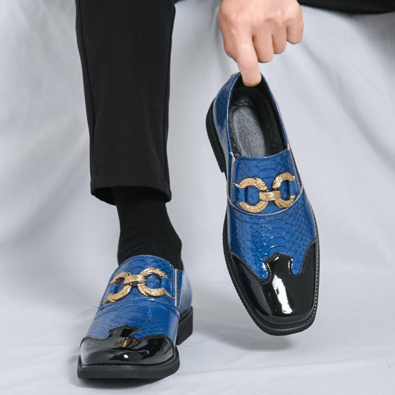 

Large size 46 square head leather shoes men s 2025 new Korean version trend one-pedal color matching fashion personalized men s shoes explosion 46 синій