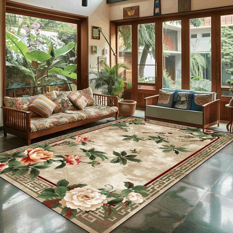 Chinese Style Home Decoration Carpet Living Room Retro Flower Carpets Hall Sofa Chair Floor Mat Bedroom Cloakroom Large Rugs