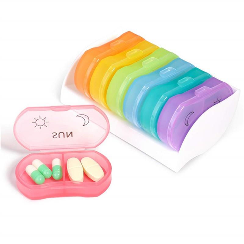 Bärbar daglig pillerlåda AM PM 7-dagars pillerhållare Medicinering Tablett Förvaringsväska Dispenser Organizer
