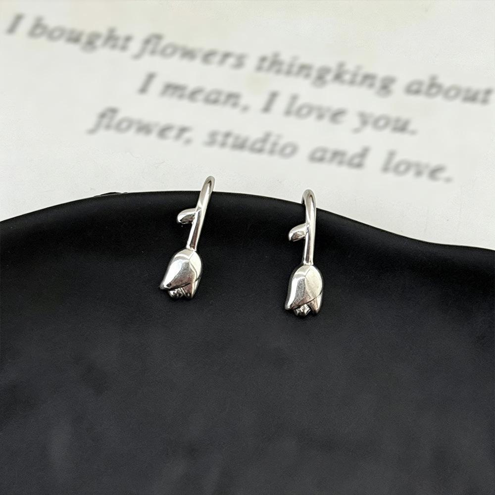 Tulip & Rose Flower Ear Hooks: Women's Japanese-Korean Forest Style Luxury Earrings