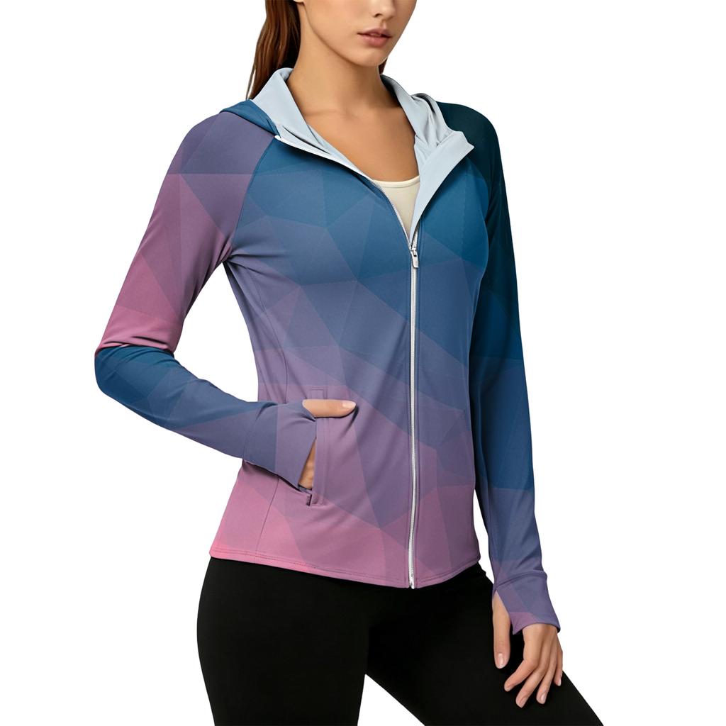 Damen Hoodie mit durchgehendem Reißverschluss, langen Ärmeln, Camouflage-Print und Fronttaschen, leichte Freizeit-Sonnenjacke