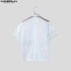 INCERUN Men Summer Short Sleeve Mesh Sheer Glitter Print Beach Through T-shirts