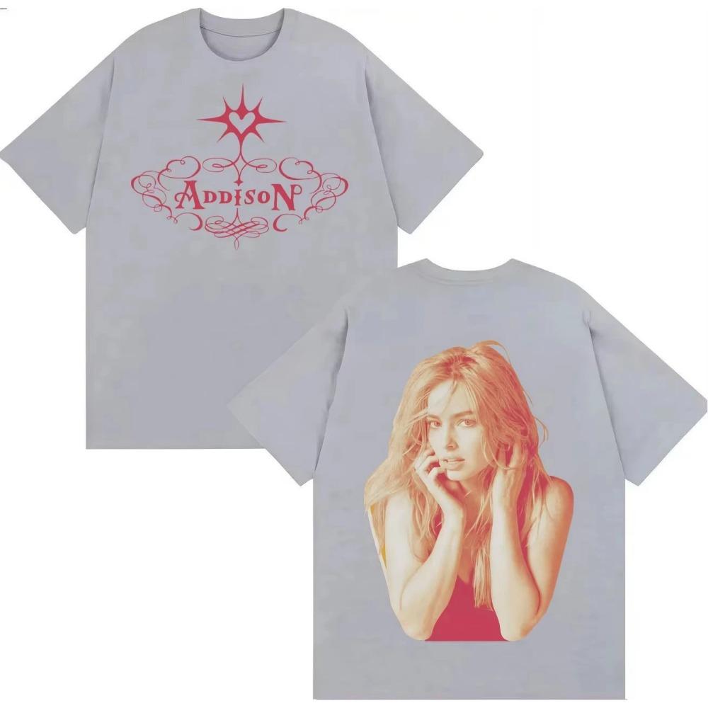 Singer Addison Rae Double Sided Print Tee Mens Women Punk T-Shirt Pure Cotton Crewneck Y2K Short Sleeve T Shirts