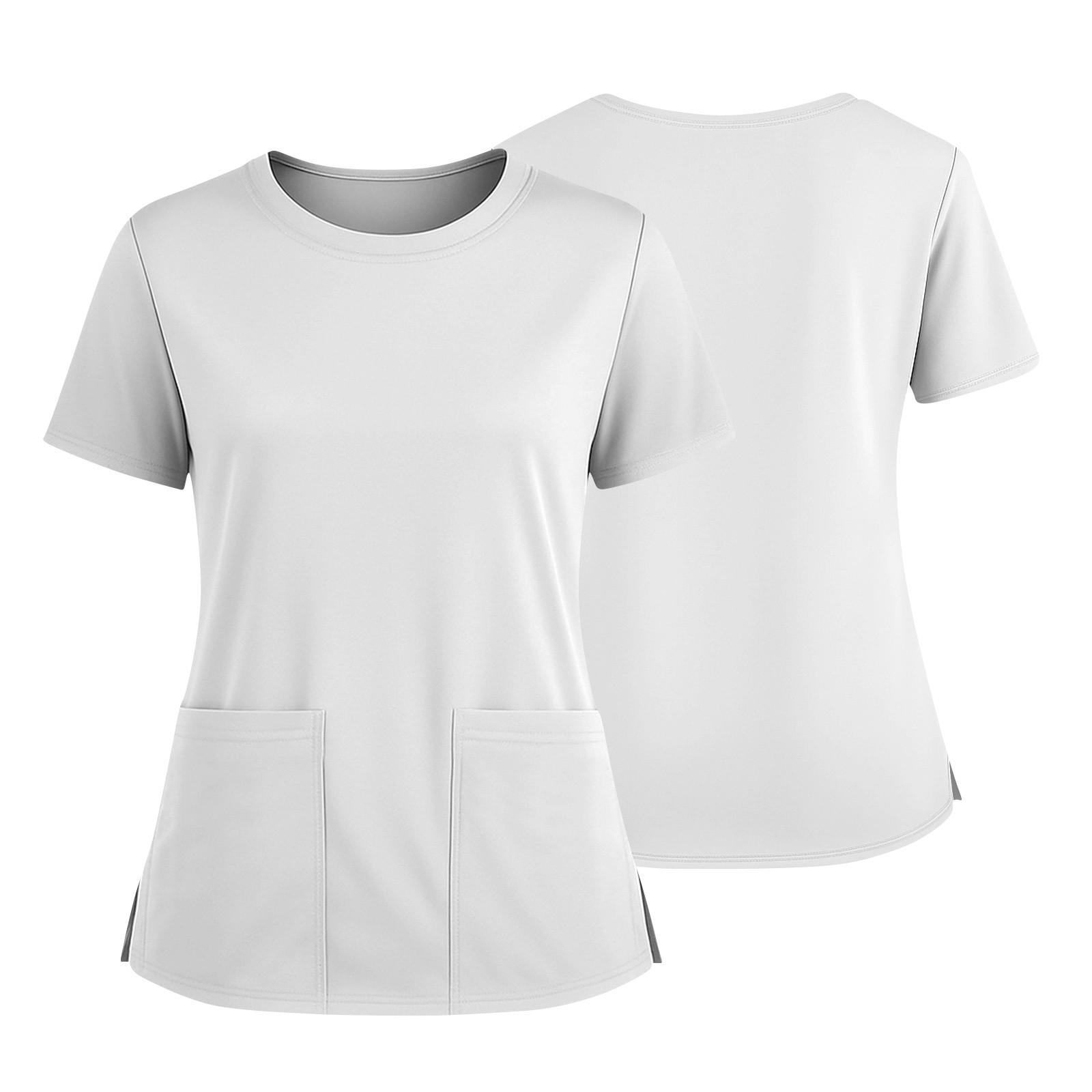 

Женская модная однотонная рубашка с круглым вырезом, карманом и короткими рукавами, с разрезом по низу, униформа и рабочая блуза L