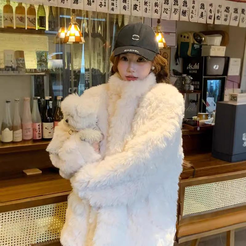 Winter stand-up collar lamb wool coat women's fashion medium and long fur loose casual plush clothes