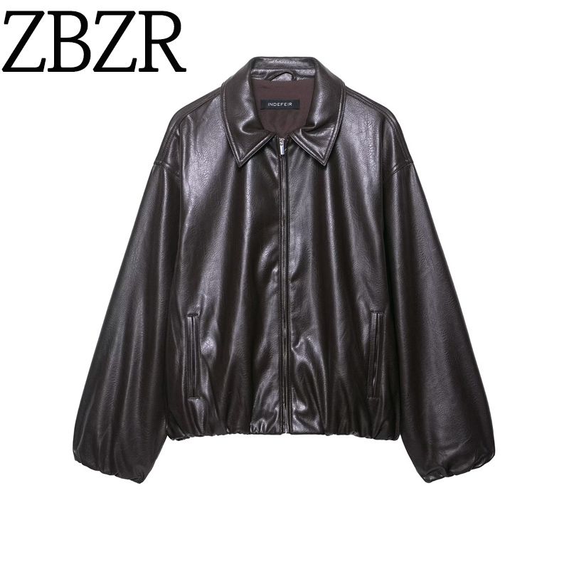 Za Autumn and Winter New Arrivals Women's Clothing Zr European and American Style Faux Leather Pilot Lapel Jacket 4341736 717