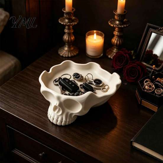 Multipurpose Display Tray Skull Catchall Tray, Vintage Resin Storage Bowl for Keys Rings Jewelry, Gothic Unique Plate Earrings Jewelry Box, Nightstand