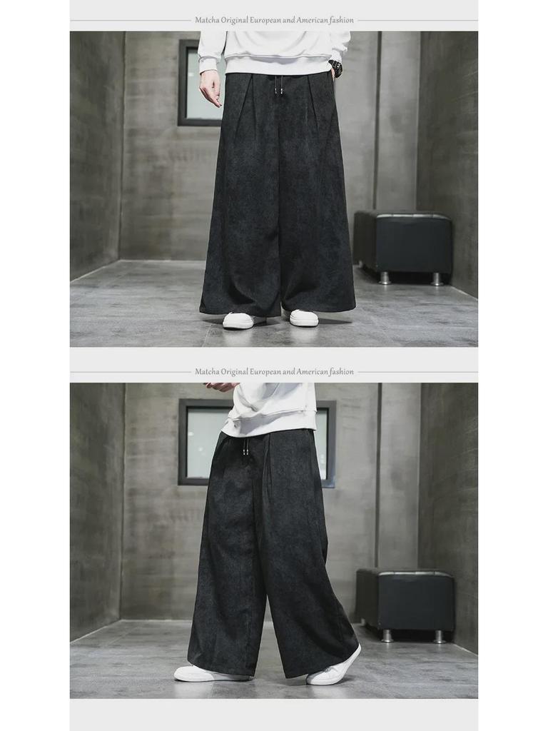 K008 Men's Corduroy Wide-Leg Retro Casual Pants - Loose Fit, Solid Color, Large Size