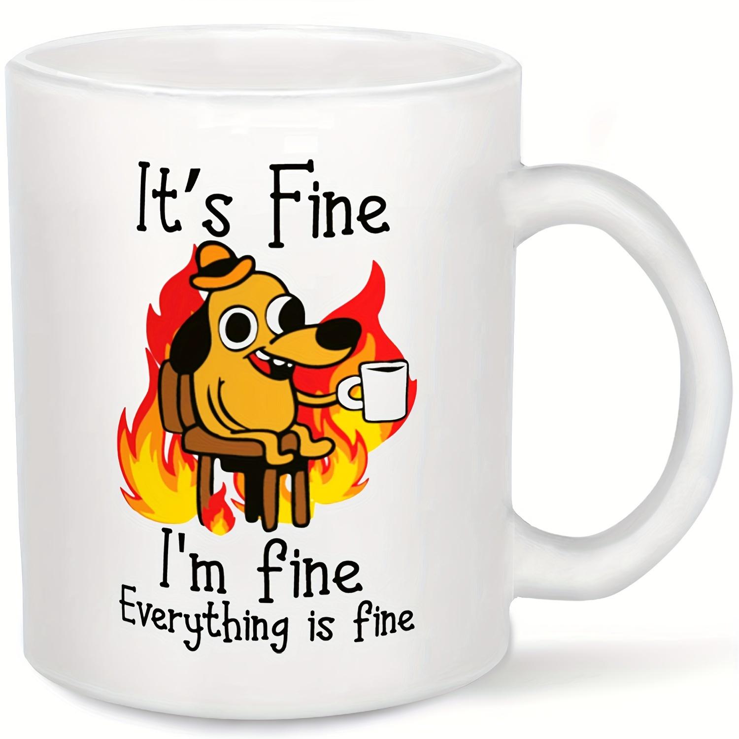 1 pc, all is well, i am fine, everything is fine, frosted glass coffee mug, funny sarcastic mug, dog lover coffee mug 320ml