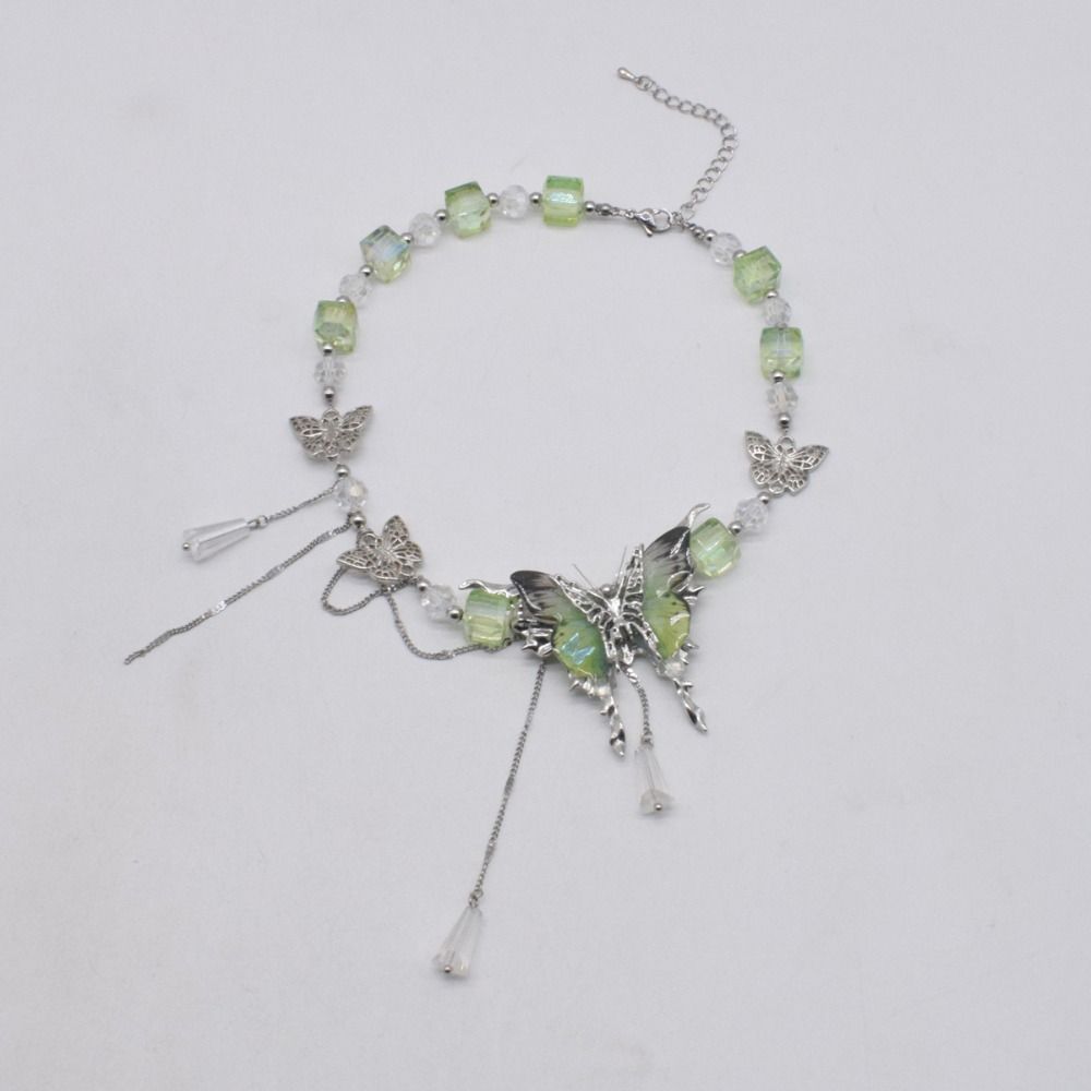 Exaggerated Rhinestone Butterfly Necklace Adjustable Women's Choker Tassel Crystal Necklace  Gifts