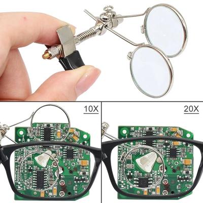 Professional Glasses Clip Double Lens Magnifying Glass Rotatable Diameter 25mm Stainless Steel Clip Magnifier For Watchmakers