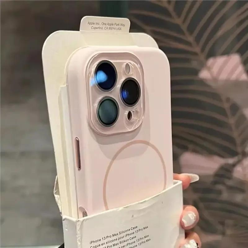Silicon Lichid de Lux Pentru Carcasă Magsafe pentru iPhone 16 14 13 11 12 15 16 17ProMax Magnetic Încărcare Wireless Protecție Lentilă Sticlă