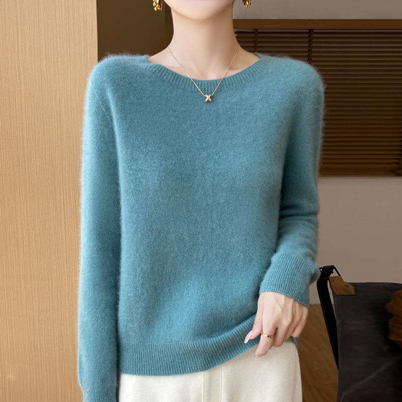 Women's Solid Color Wool Knit Pullover Sweater for Fall and Winter