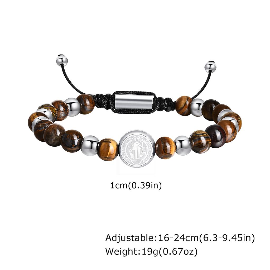 Benediktiner Perlenarmbänder für Männer Jungen, Verstellbares Edelstahl Armband mit runden Anhängern, Christlicher Religiöser Schmuck Geschenk