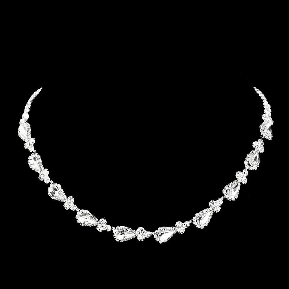 Jewelry, Ladies Silver Sparkling Crystal Necklace Earrings Set