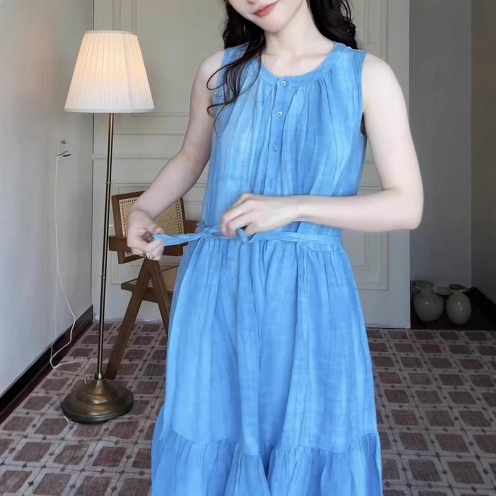Niche design blue sleeveless vest dress children's summer new French holiday dress