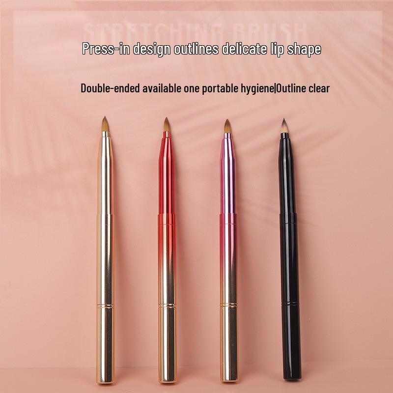 Double-Ended Retractable Lip Brush with Cap - Portable, Colorful Metal Design for Makeup Artists