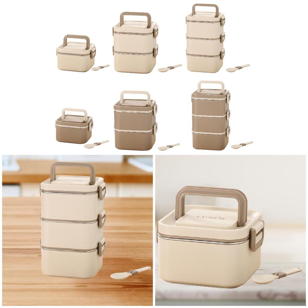 Lunch Container Reusable Microwave Lightweight Airtight Lid Bento Box with Sppon Stackable for Office Home Kitchen Picnic