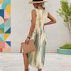 Women Plus Size Sleeveless U Neck Geometric Printed High Side Slit Curved Hem Dress