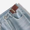Jeans da Donna a Vita Alta Lavati con Fodera in Peluche a Gamba Larga