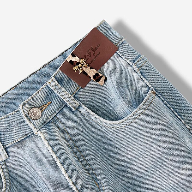 Jeans da Donna a Vita Alta Lavati con Fodera in Peluche a Gamba Larga