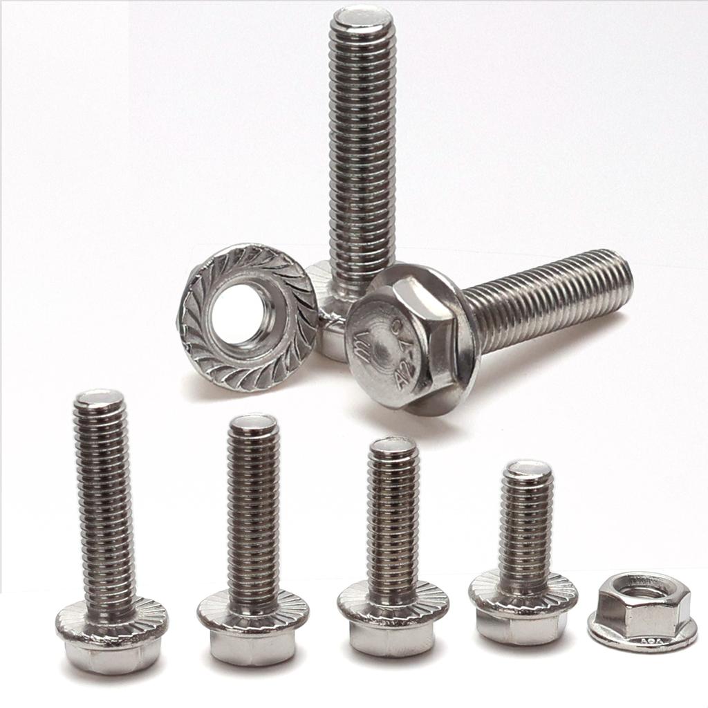 186PCS Flange Bolt and Nut Kit, Stainless Steel Metric Flange Hexagon Nuts, M5 M6 M8 Including 14 Common Sizes, Full Thread Set