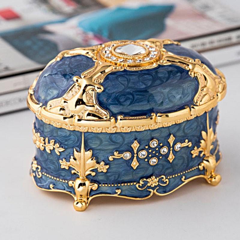 Elegant Oval Jewelry Box With Rhinestone Decor Zinc Alloy Gift Case Women Birthday Wedding Travel Souvenir Storage
