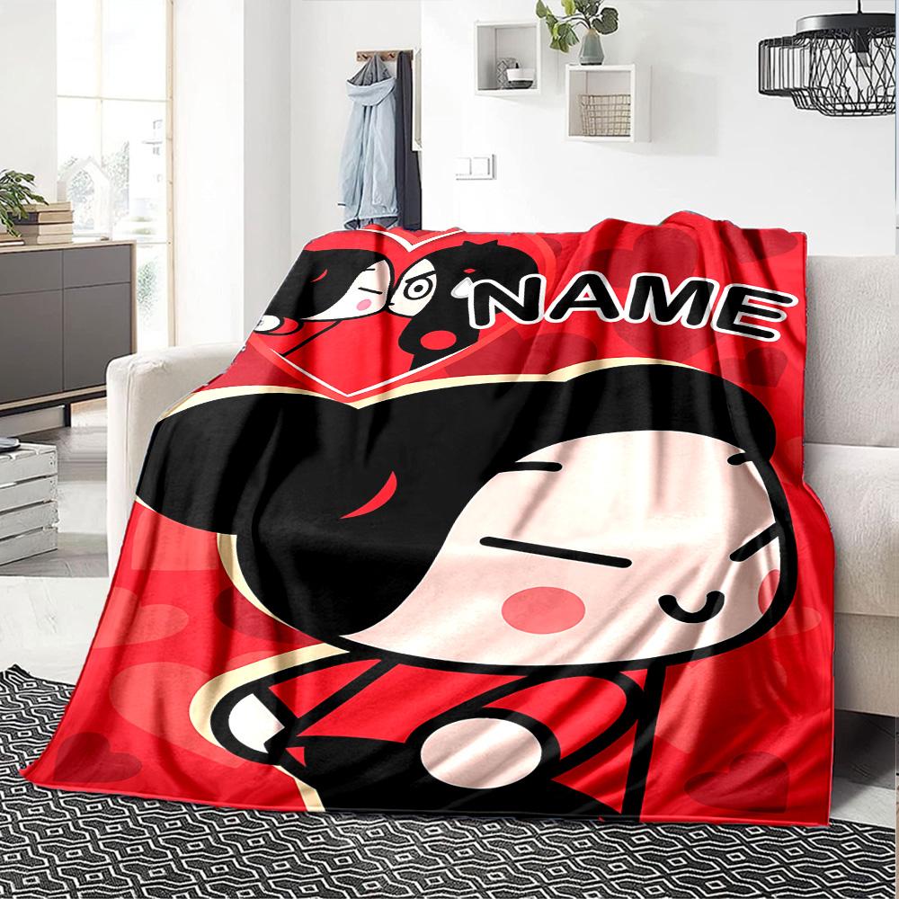 Customizable PUCCA1 Throw Blanket – Personalized Name, All-Season Cozy Snug Blanket, Machine Washable, Personalized Blanket