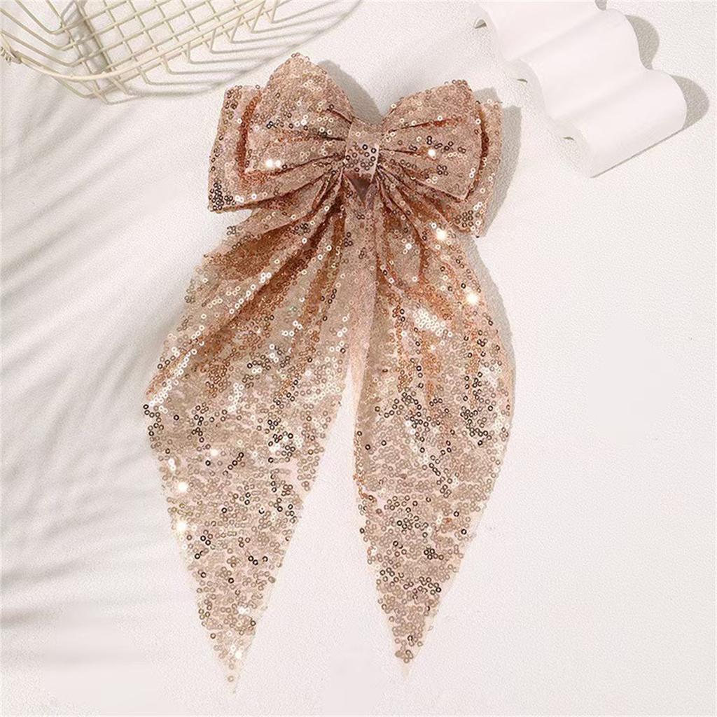 Sequined Ribbon Hair Bows Hair Styling Accessory for Daily and Special Event Sparkling Hair Clip for Women Girl Party Wear