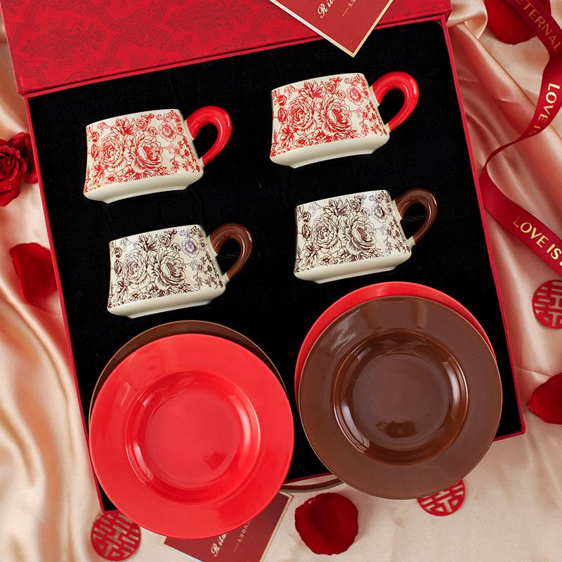 Rose Yan Yu Ceramic Coffee & Tea Cup Set with Saucer - High-End Gift Box Edition