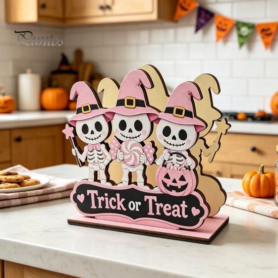 Stable Wooden Napkin Stand Halloween Holder, Cute Pastel Pumpkin Ghost Black Cat Tabletop Tissue Dispenser, Storage for Waterproof Decorative Kitchen