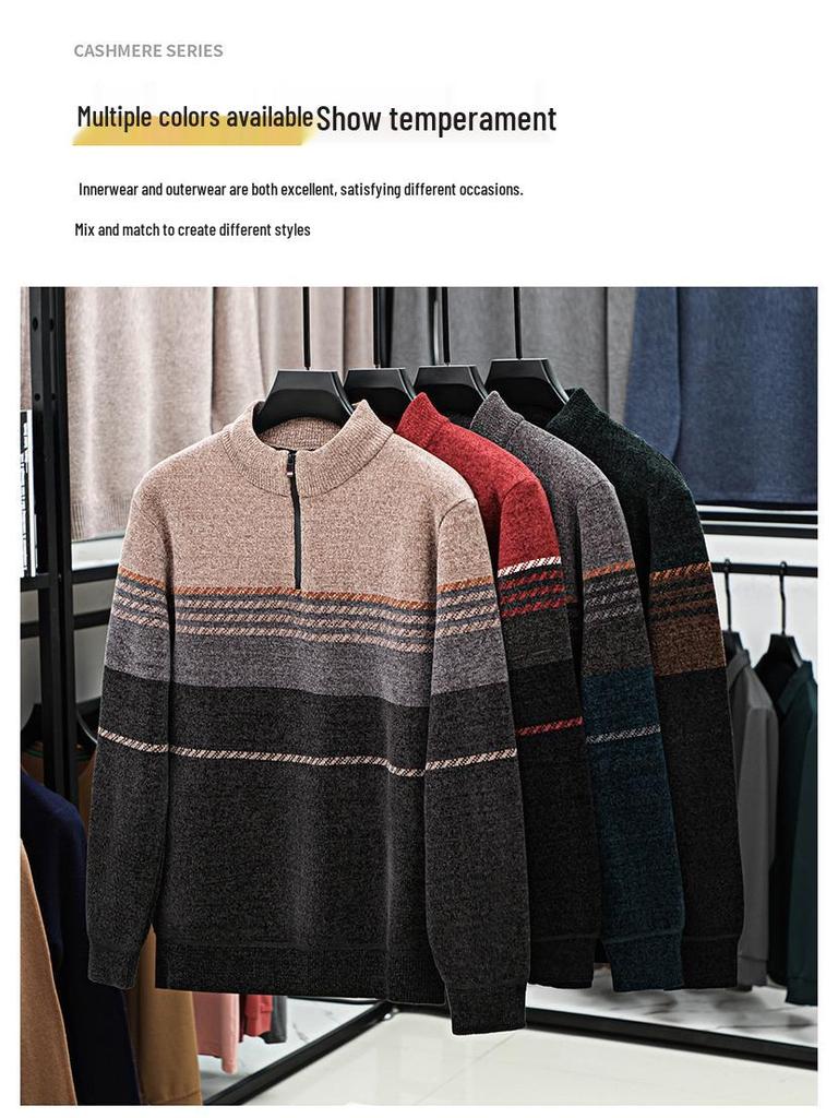 2025 Men's Half-Zip Velvet Knit Sweater: Versatile, Thick, and Stylish for Autumn/Winter