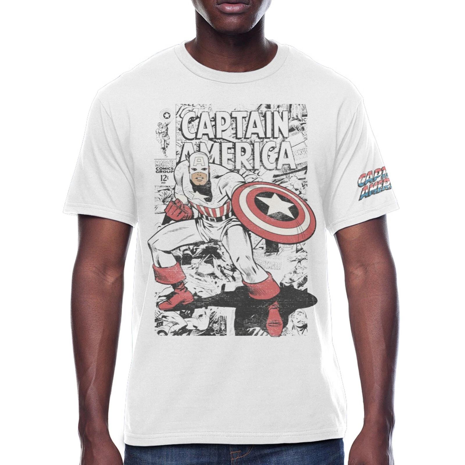 Marvel Captain America Mens Comic Book Graphic White Shirt New S-2XL L