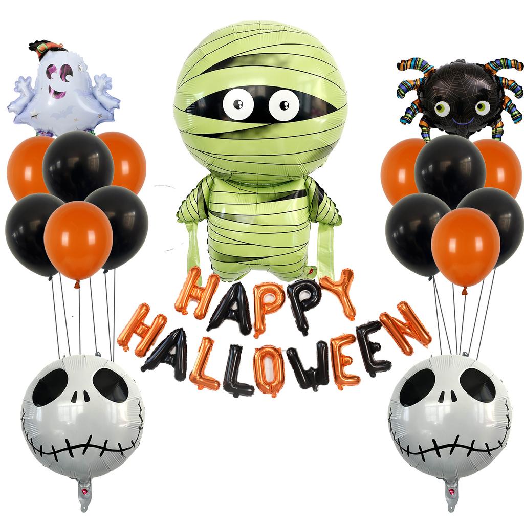 Halloween Modellier-Aluminiumfolien-Ballon-Set, Fledermaus Spinne Kürbis Geist Party Dekorationsarrangement