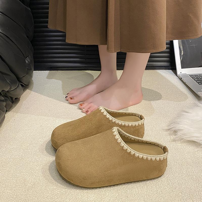 

Thick-soled one-pack head lace casual new pedal slippers 2025 outer half autumn slippers velvet lazy slippers 40 хаки