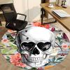 1pc Skull Floral Decor Chair Carpet for Office, Round Polyester Mat, Indoor Decor for Office, Easycare Fabric, Washable Non-slip Area Carpet