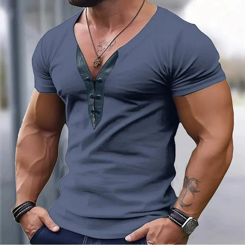 Men's Summer V-neck Short-sleeved T-shirt Youth Slim Sports Fitness Tops