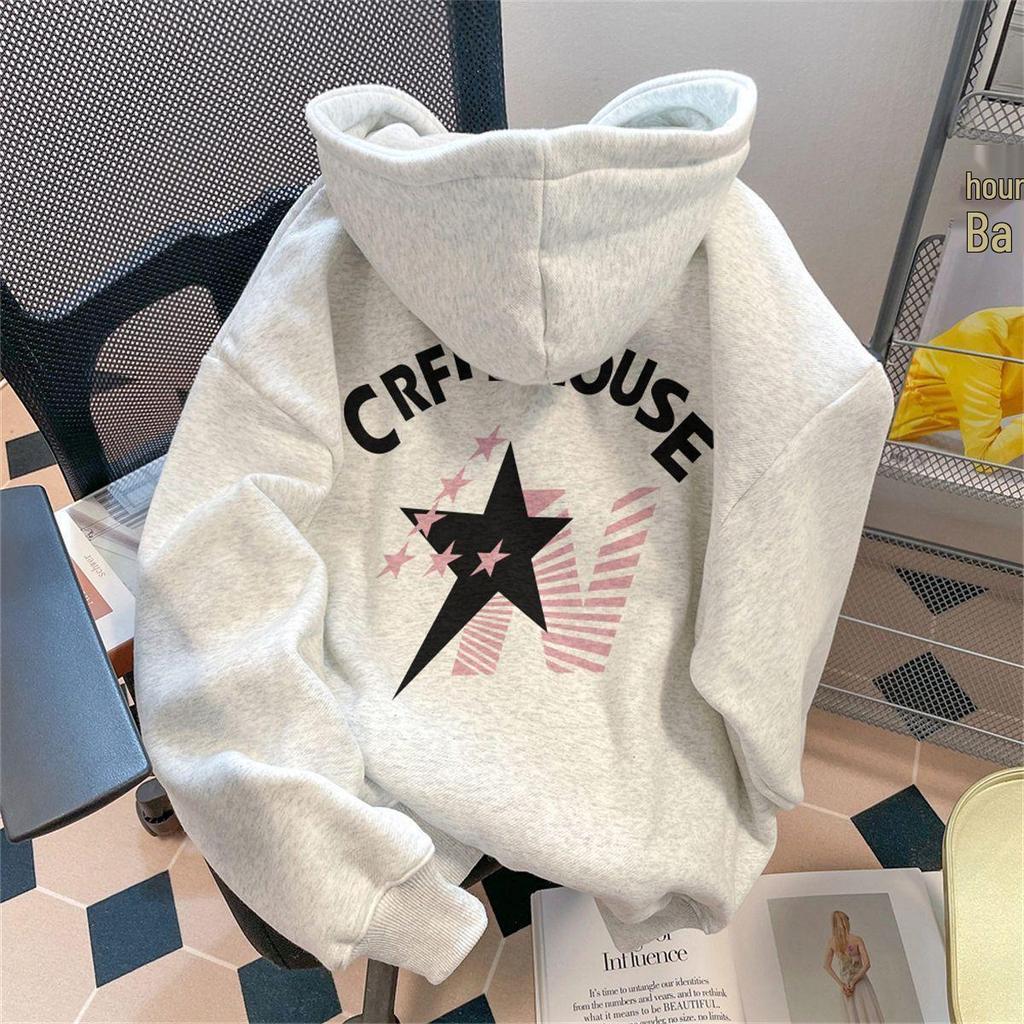 American High Street Fleece-Lined Hooded Sweatshirt: Autumn/Winter 2024 Thickened Trend for Couples