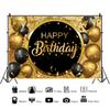 Happy Birthday Party Backdrops Black Gold Balloons Champagne Birthday Party Decor Banner Photography Background for Men Women