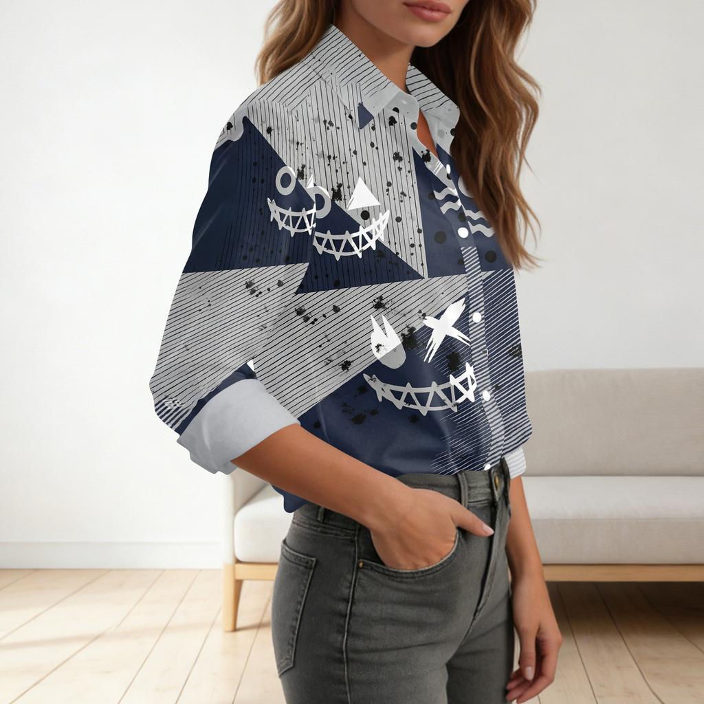 Women's Button-Down Shirt Long Sleeve Casual Halloween Print Top