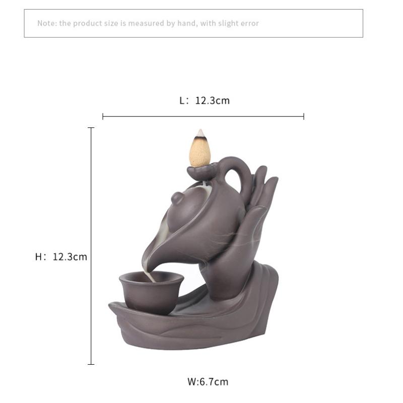 1pc,Buddha Hand Purple Clay Teapot Backflow Incense Burner Ceramic Censer Home Office Tea House Decor (Without Incense)