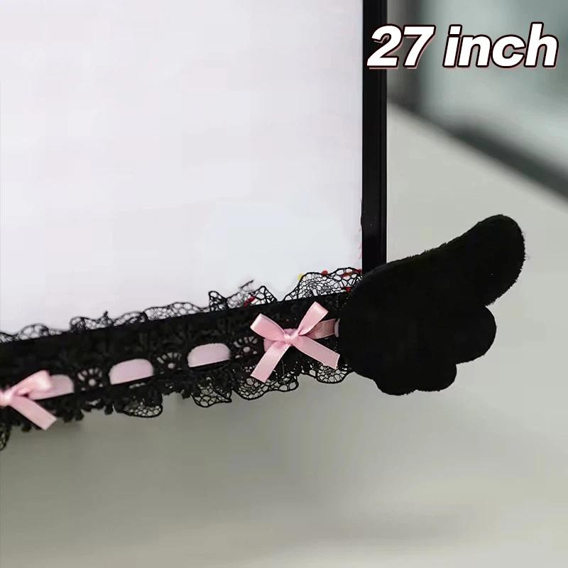 Computer Monitor Decor Strip Stickers Black Bow Lace Wings Design Desk Screen Decor Gaming Room Display Screen Ornaments