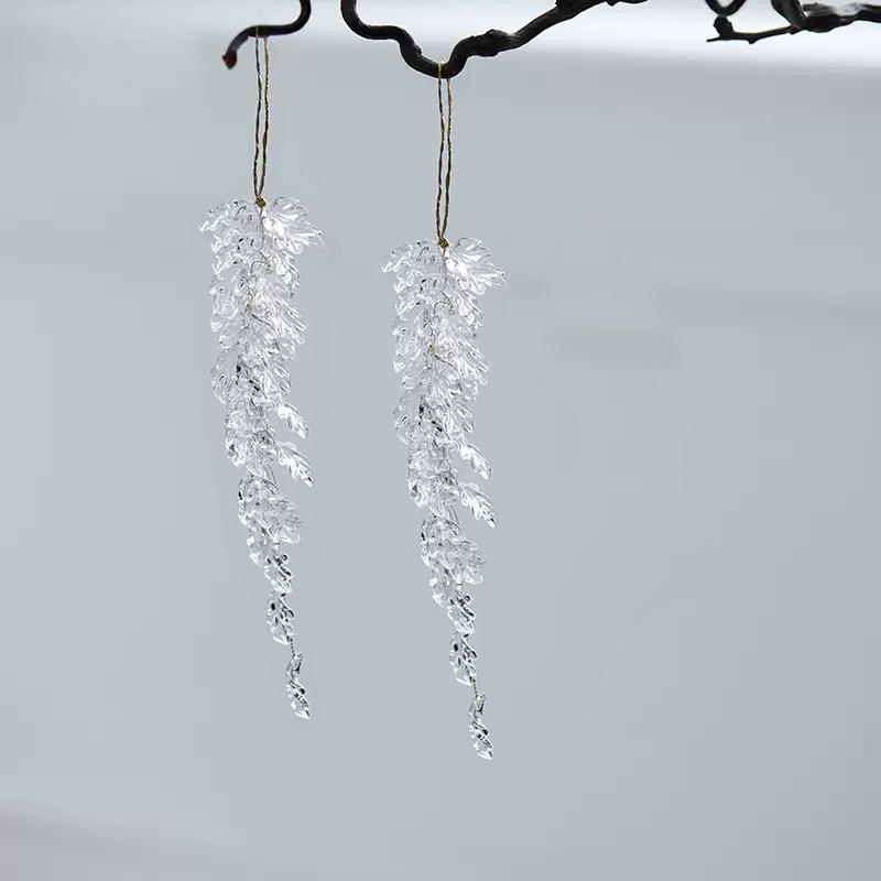2Pcs Acrylic Leaf-Shaped Water Drop Christmas Ornaments Transparent Icicle Pendant Christmas Tree New Year Decoration Winter