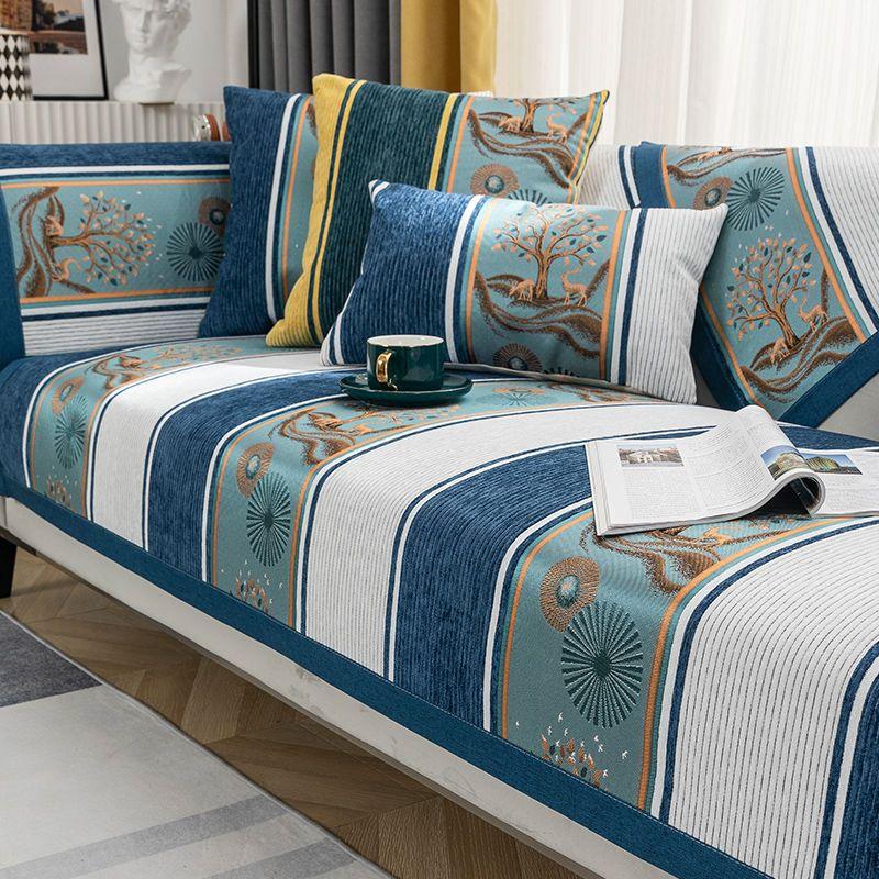 Cuscino per Divano Universale Quattro Stagioni in Ciniglia Antiscivolo Jacquard con Bordo Avvolgente Allargato Decorazione Asciugamano per Divano Soggiorno Copridivano