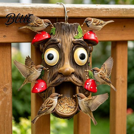 Fence Mount Bird Feeder Tree Face Feeder Funny Garden Sculpture Decorative Outdoor for Trees Fences Posts Walls Hanging