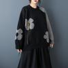 Černé květinové oversized pletené vintage topy ležérní volný jarní podzimní zimní svetr oblečení dámské svetry